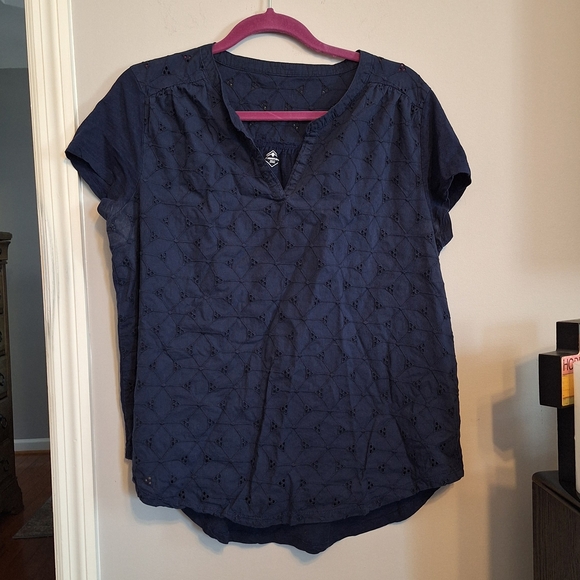 St. John's Bay Tops - St. John's Bay Dark Blue Eyelet Lace Short Sleeve Top